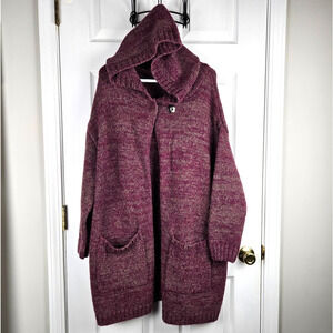 Free People Eyes On You Cardigan Size XS Berry Hood Open Mohair Alpaca Wool Cozy